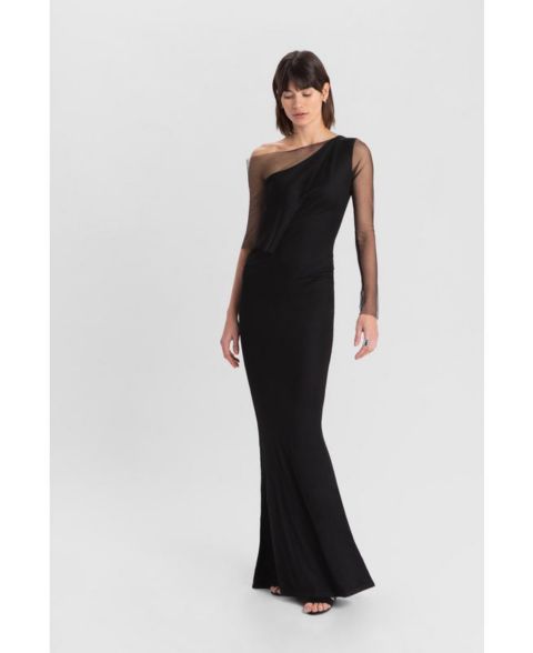 Женское платье Marcella Valeria Mesh-Overlay Sleeveless Evening, цвет: Чёрный