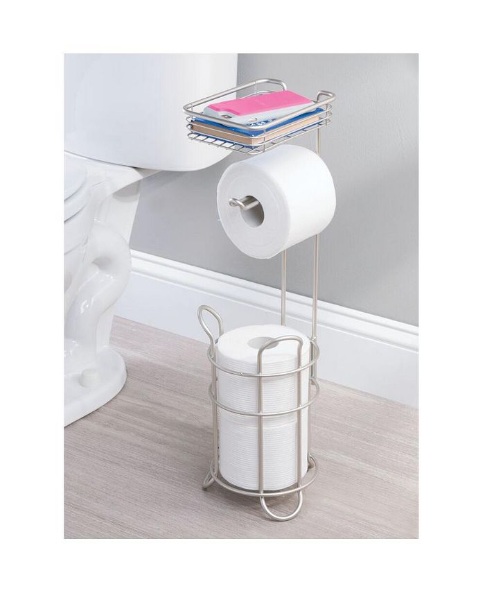 mDesign Steel Free Standing Toilet Paper Holder Stand and Dispenser