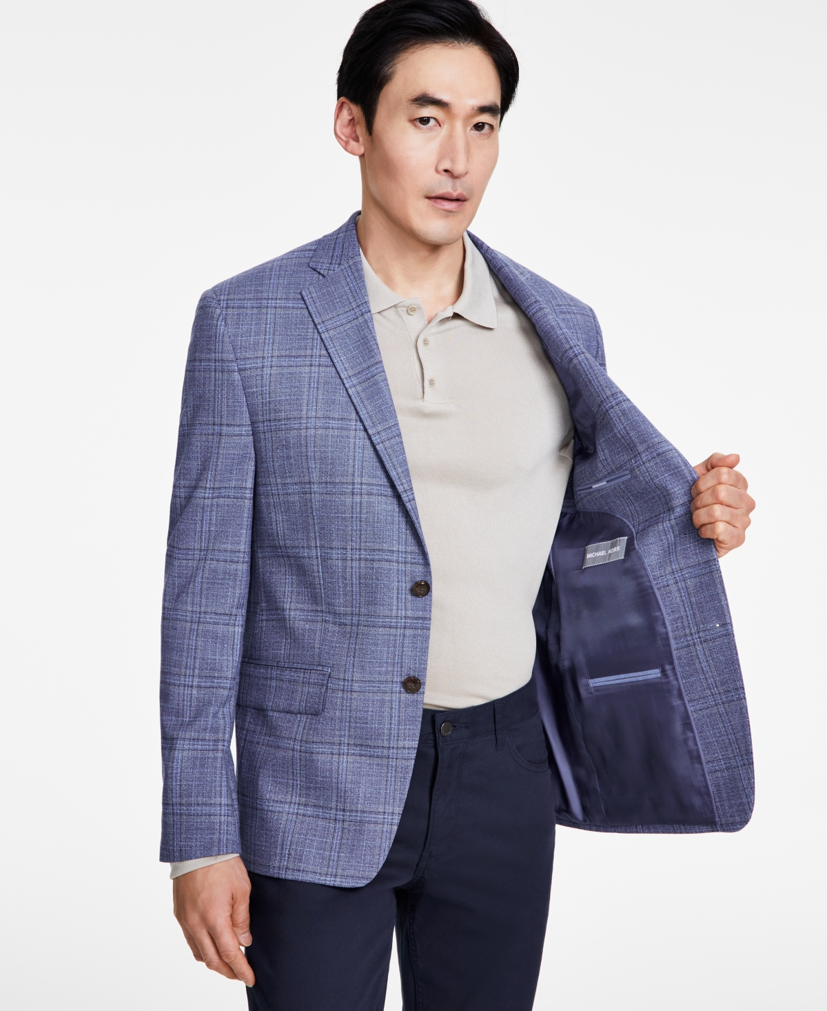 Michael Kors Men's Classic-Fit Plaid Sport Coat -brown