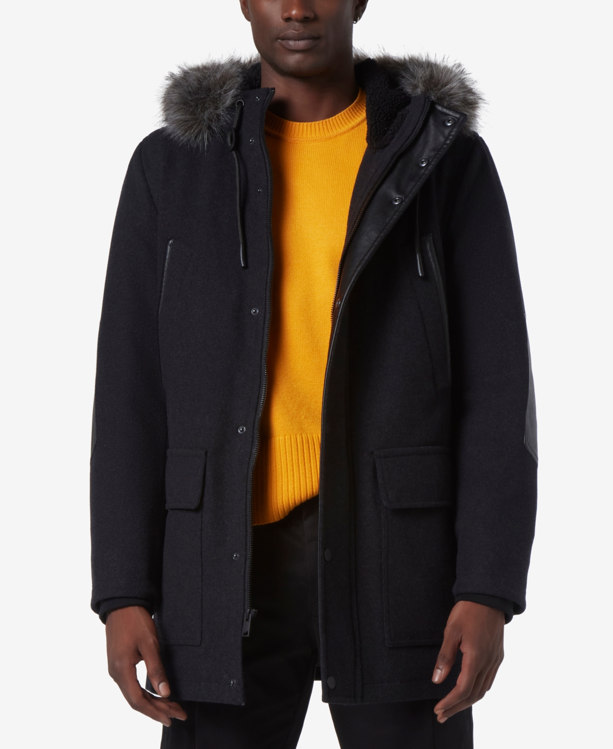 Marc New York Men's Dawson Hooded Parka With Faux-leather & Faux-fur Trim In Charcoal