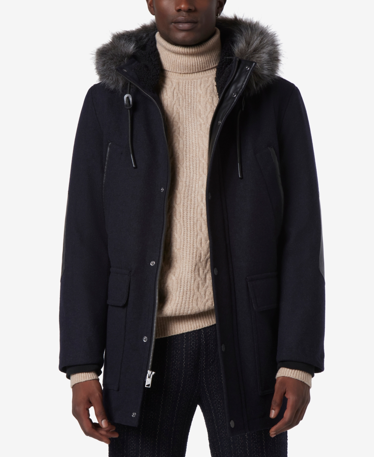 Marc New York Men's Dawson Hooded Parka With Faux-leather & Faux-fur Trim In Blue Heather