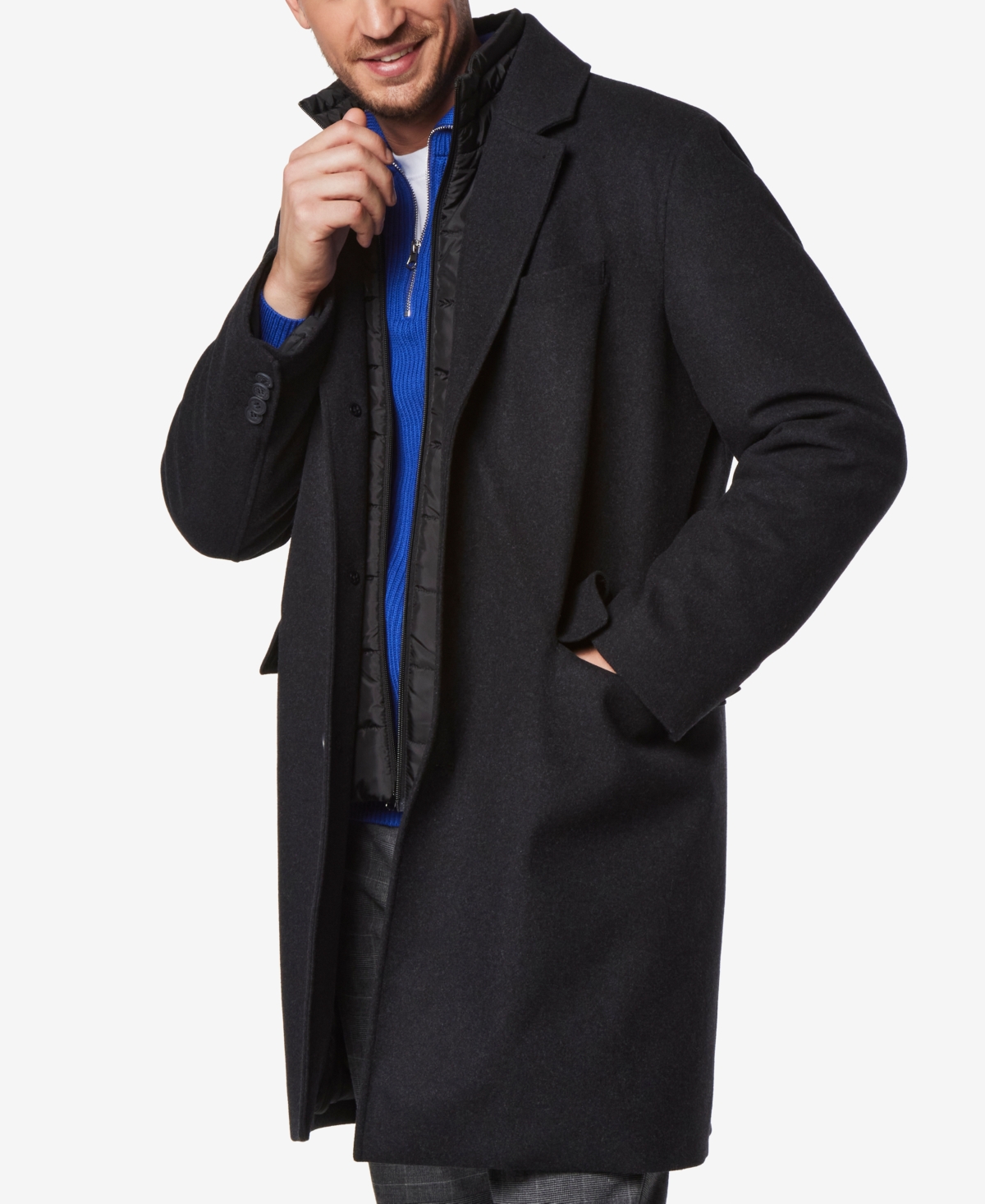 Marc New York Men's Sheffield Melton Wool Slim Overcoat with Interior Bib