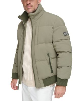 Men's Sideling Stretch Crinkle Down Color Block Bomber Jacket