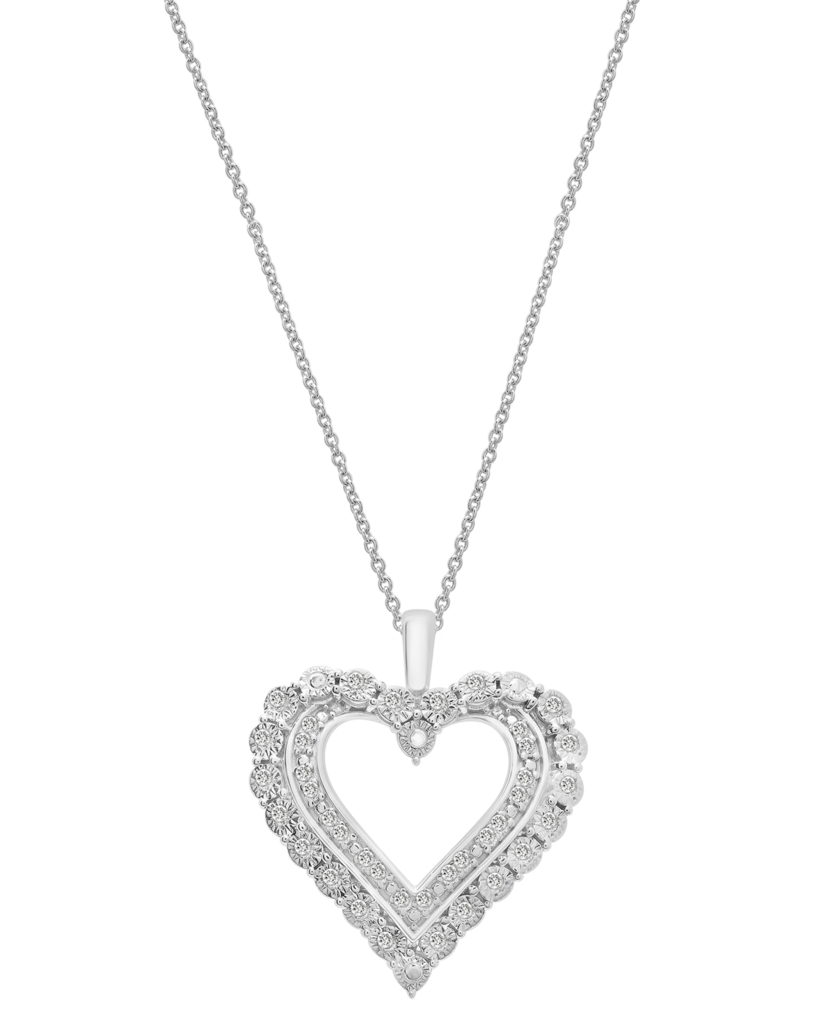 Macy's Diamond Open Heart 18" Pendant Necklace (1/4 Ct. T.w.) In Sterling Silver, Created For