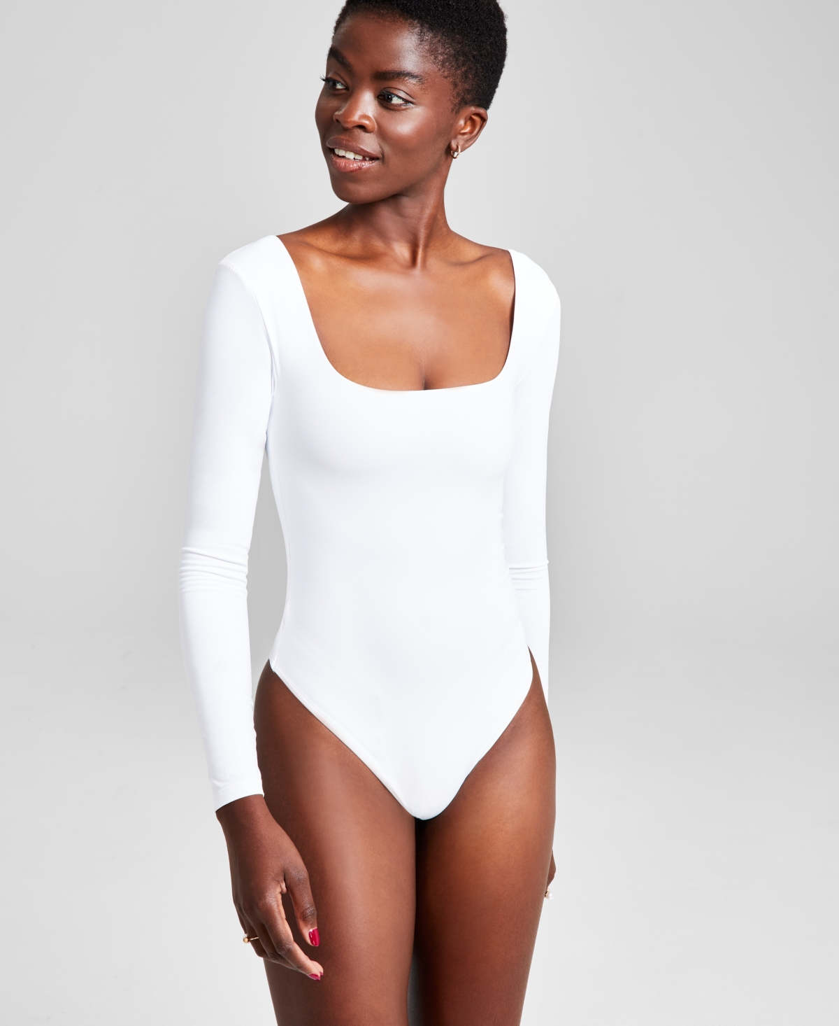 And Now This Women's Square-neck Long-sleeve Bodysuit, Created For Macy's In White