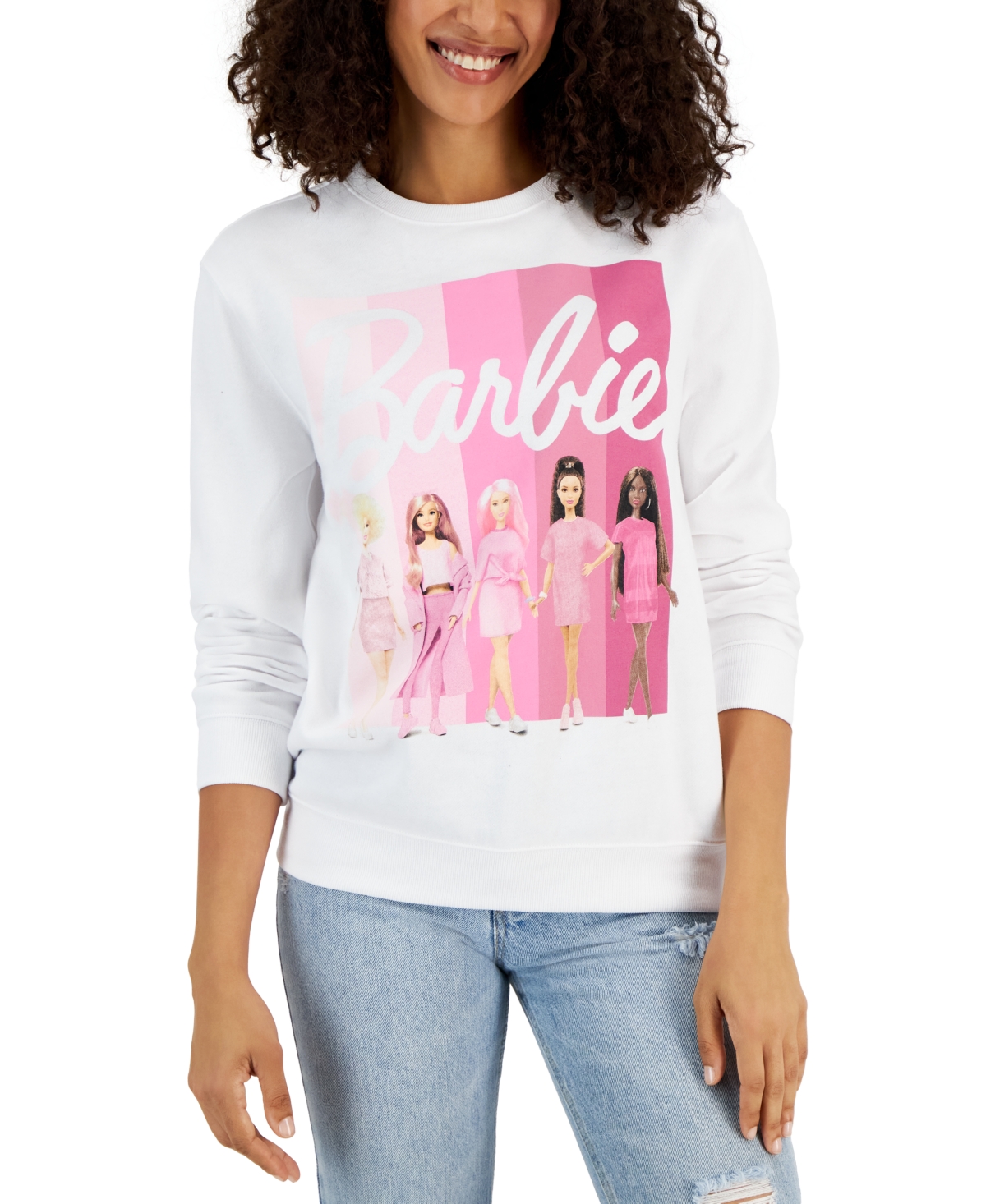 Love Tribe Juniors' Barbie And Friends Crewneck Sweatshirt In White