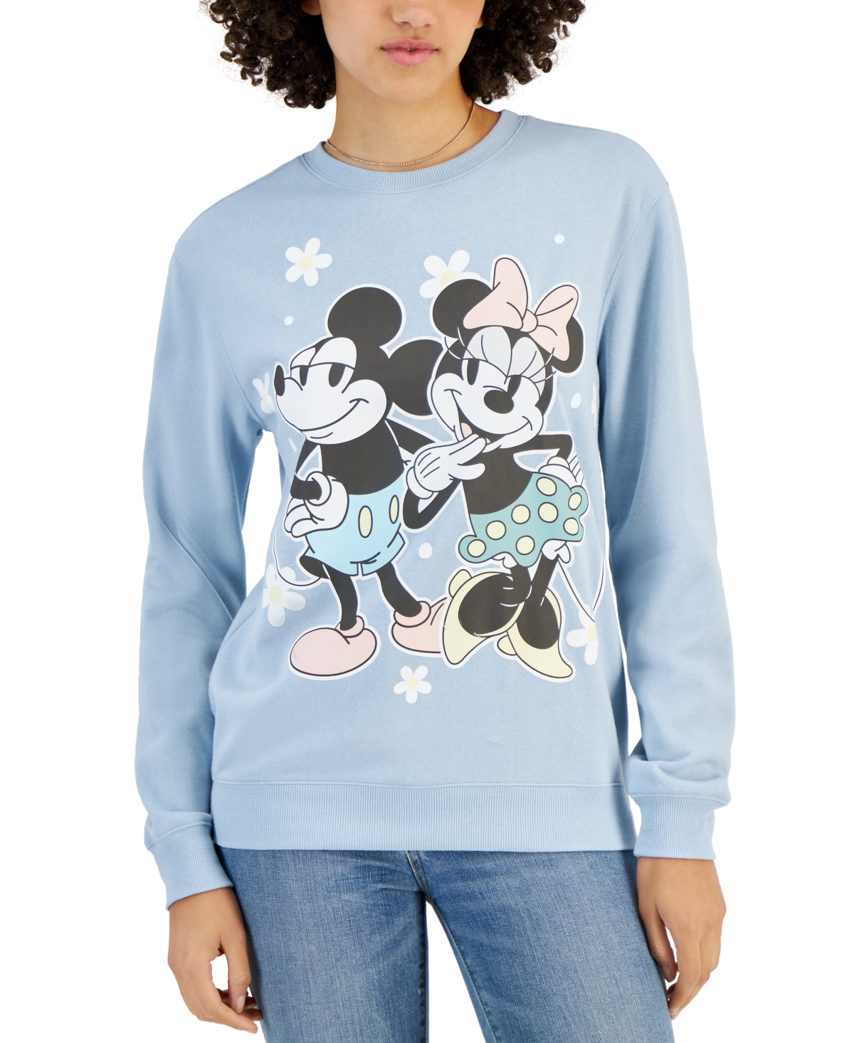 Juniors' Mickey & Minnie Mouse Graphic Print Sweatshirt - Celestial Blue