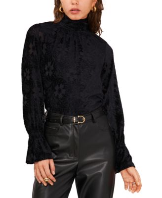 1.STATE - Women's High-Neck Open-Back Long-Sleeve Blouse