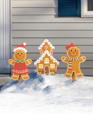 Glitzhome Wooden Gingerbread Man Yard Stake, Set of 3
