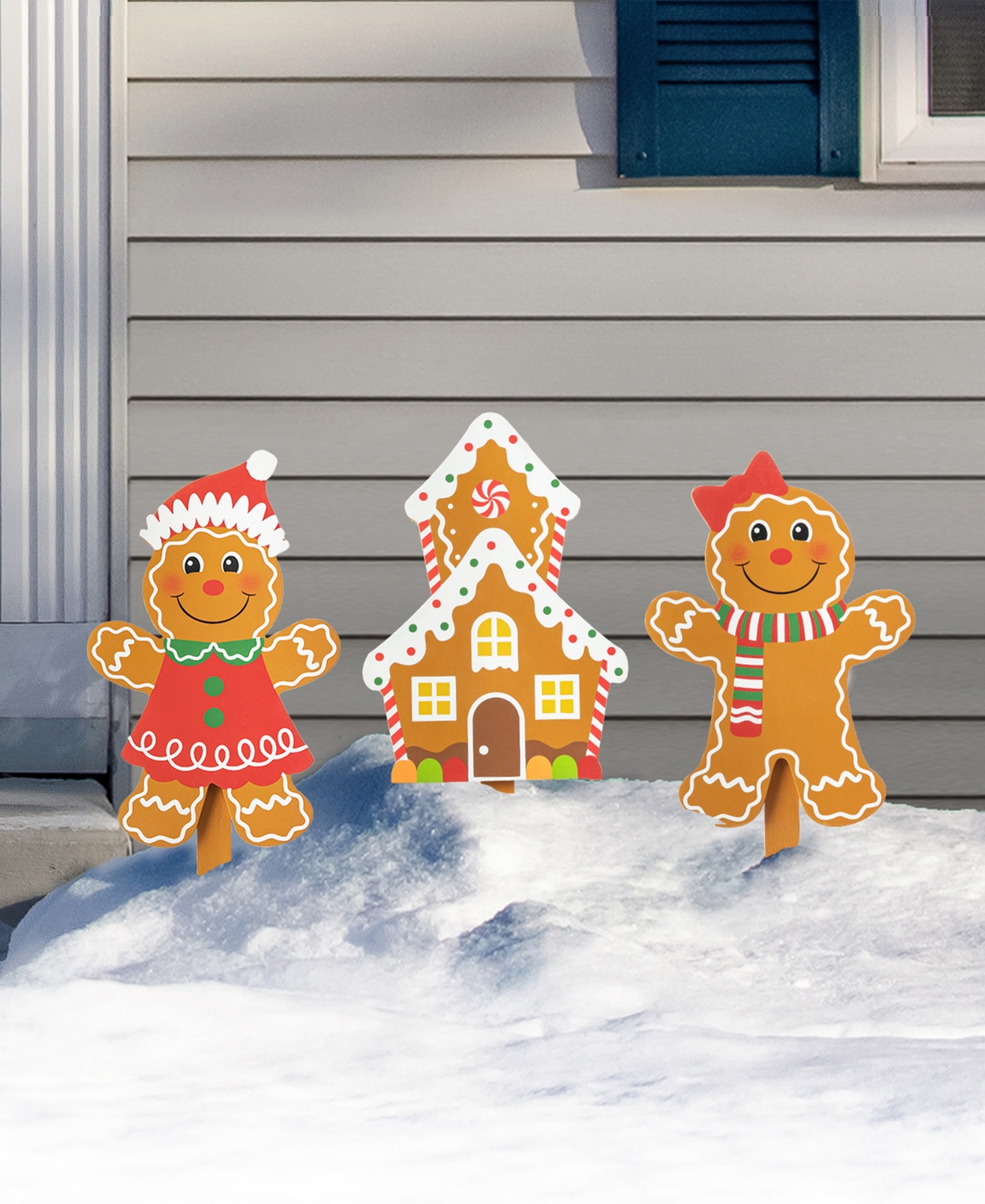 Glitzhome Wooden Gingerbread Man Yard Stake, Set of 3