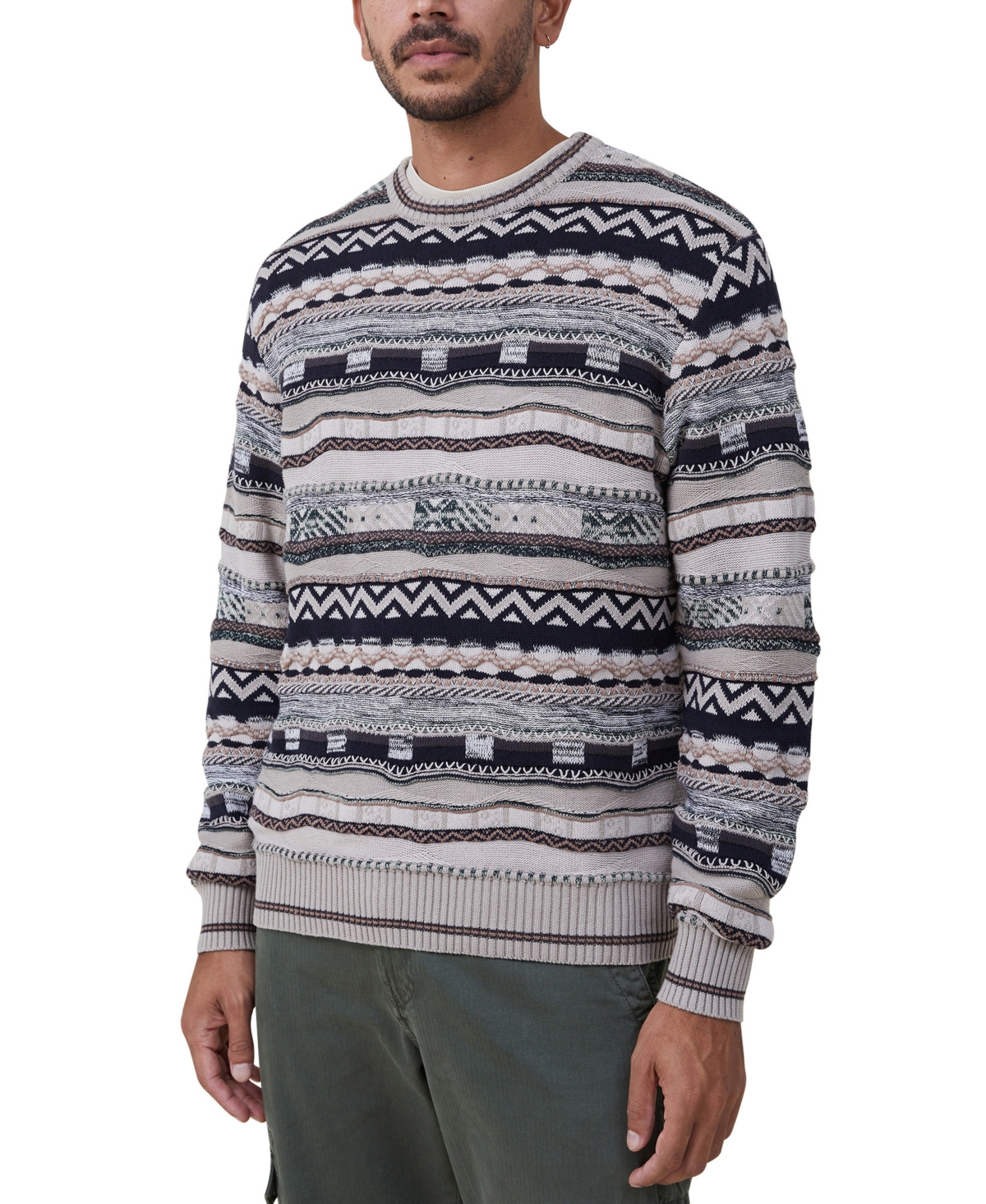 Cotton On Men's Garage Knit Sweater In Navy Multi Pattern