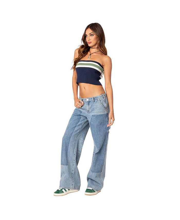 Edikted Women's Faded wash low rise carpenter jeans Macy's