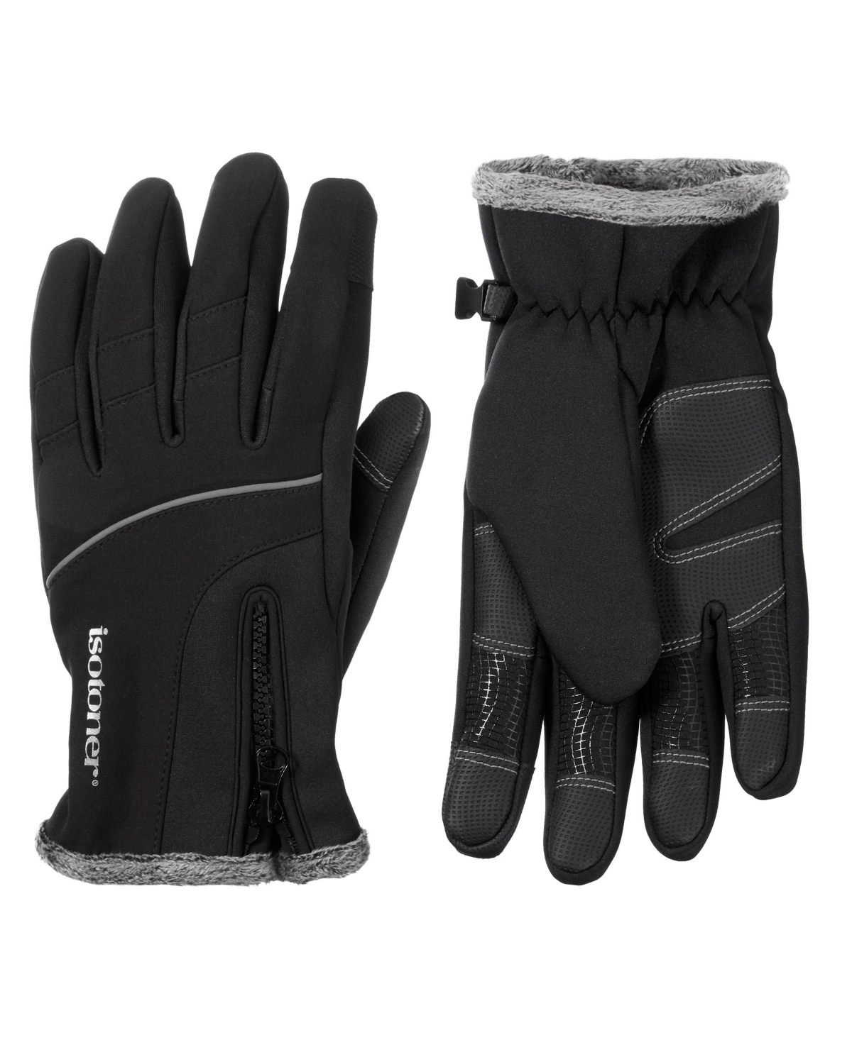 Isotoner Signature Men's Water Repellent Neoprene Sport Gloves With Zipper In Black
