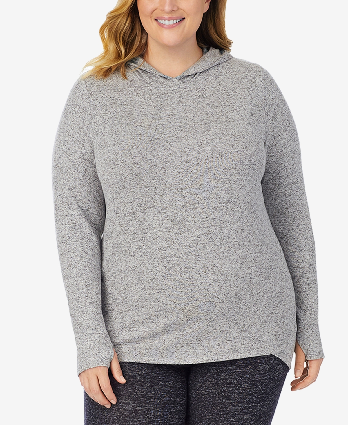 Cuddl Duds Plus Size Soft Knit Long-sleeve Tunic Hoodie In Marled Grey
