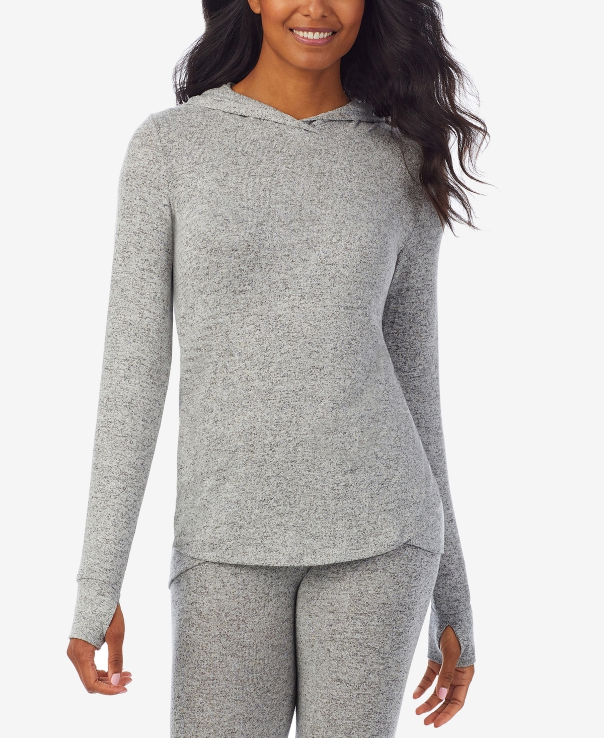 Women's Soft Knit Long-Sleeve Tunic Hoodie - Marled Grey