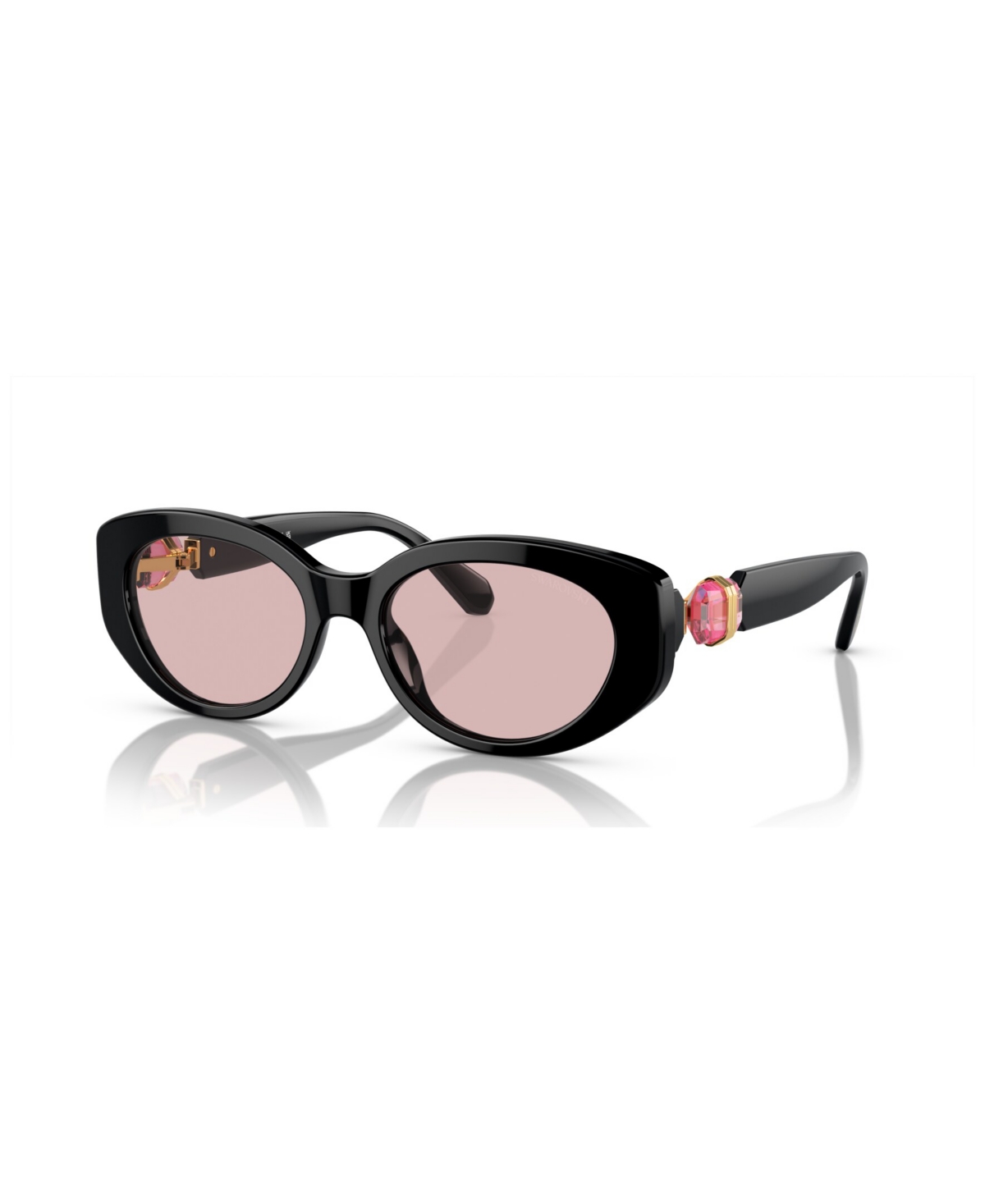 Swarovski Sk6002 Oval-frame Gem-embellished Acetate Sunglasses In Black,pink