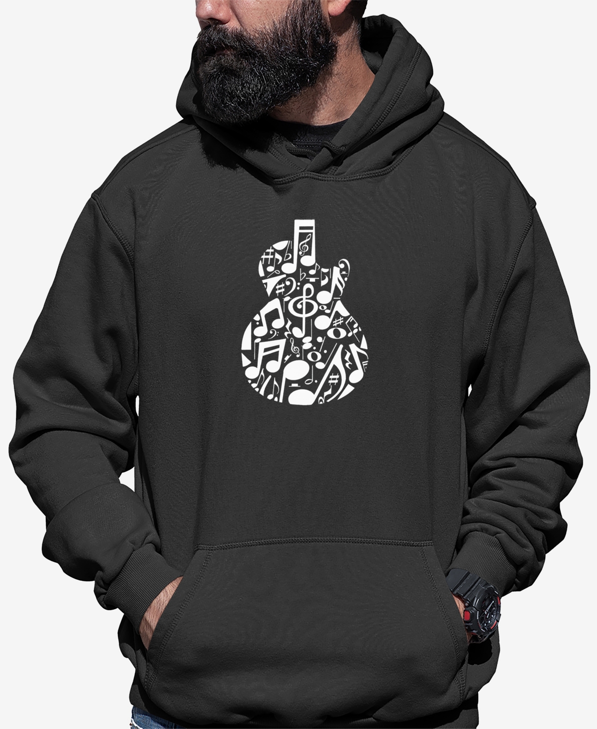 La Pop Art Men's Music Notes Guitar Word Art Hooded Sweatshirt