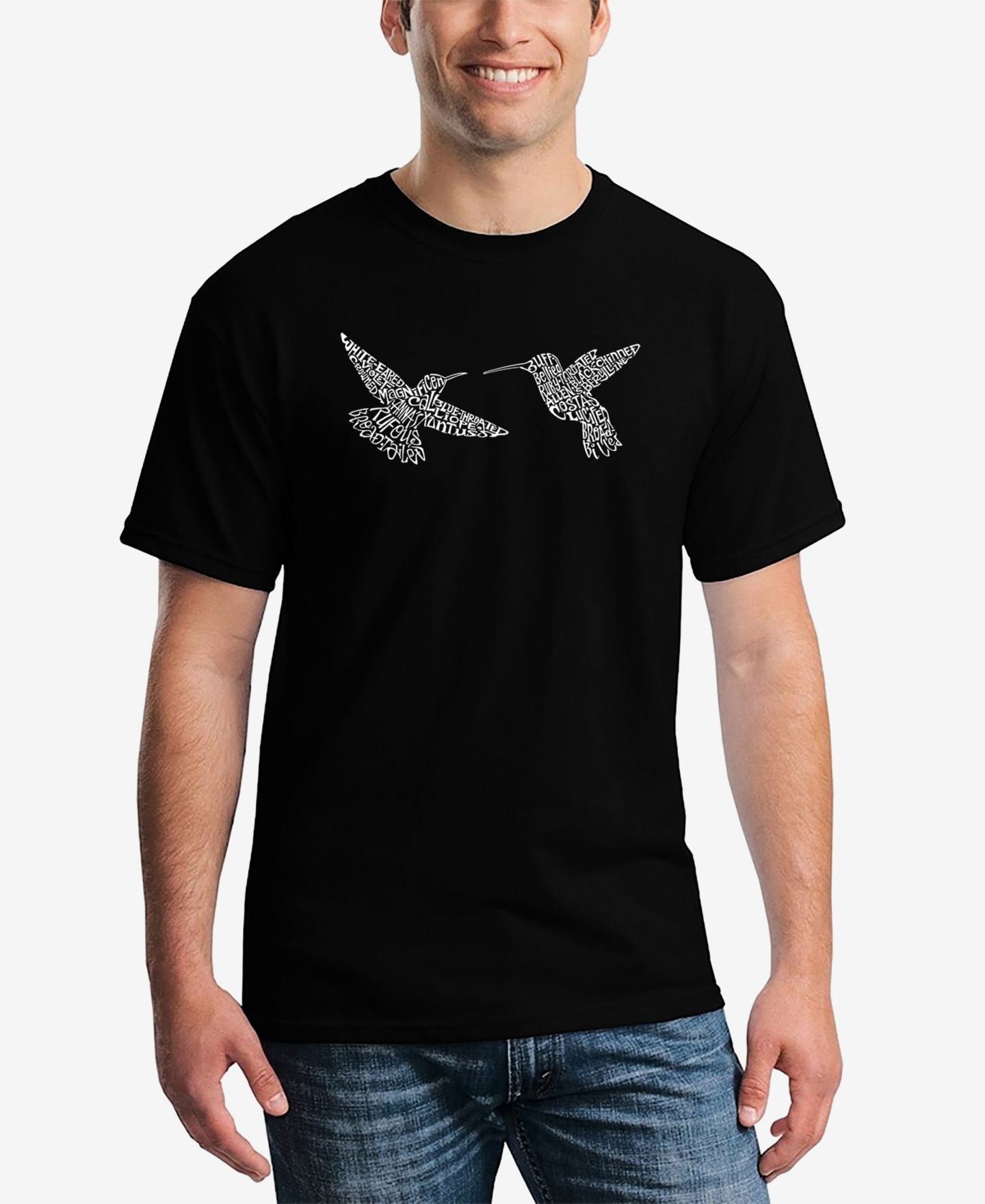 Мужская футболка LA Pop Art Hummingbirds Printed Word Art, цвет: Чёрный — фото 1