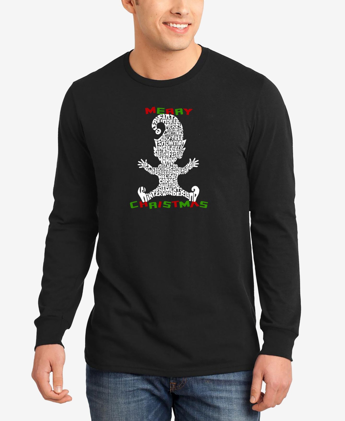 Мужская футболка LA Pop Art Christmas Elf Word Art Long Sleeve, цвет: Чёрный — фото 1