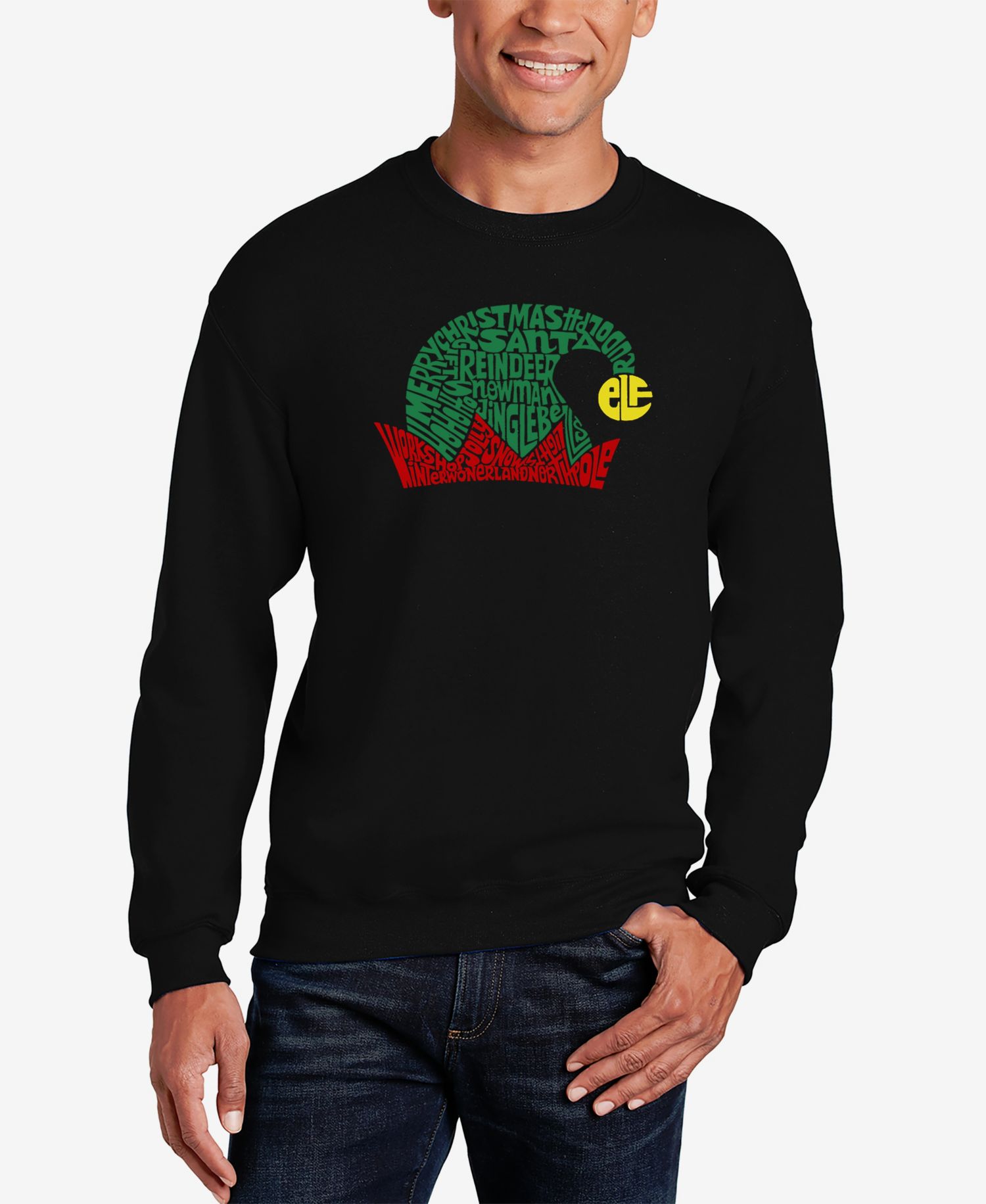 Men's Christmas Elf Hat Word Art Crewneck Sweatshirt