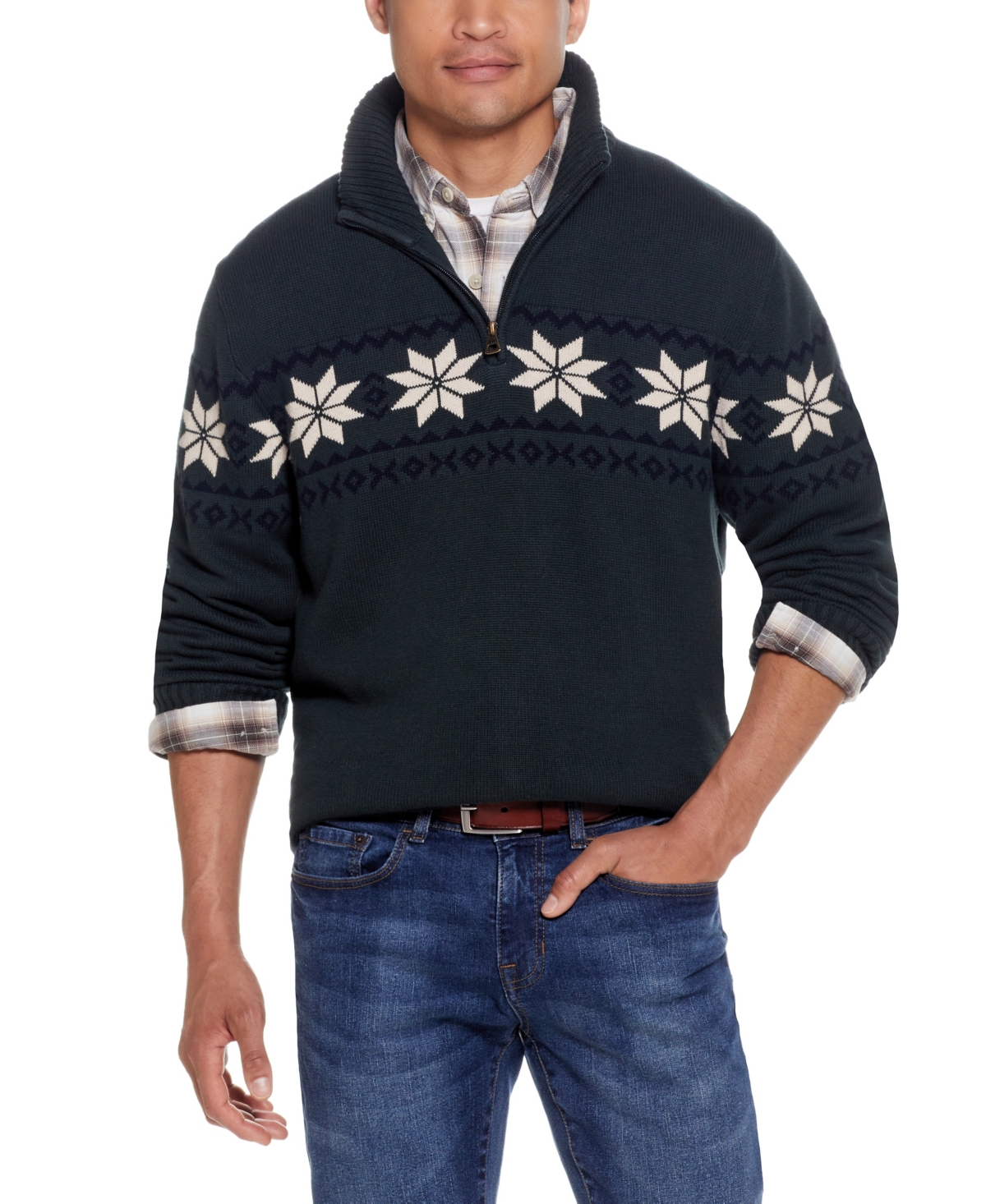 Men's Snowflake Quarter-Zip Sweater - Brg Green