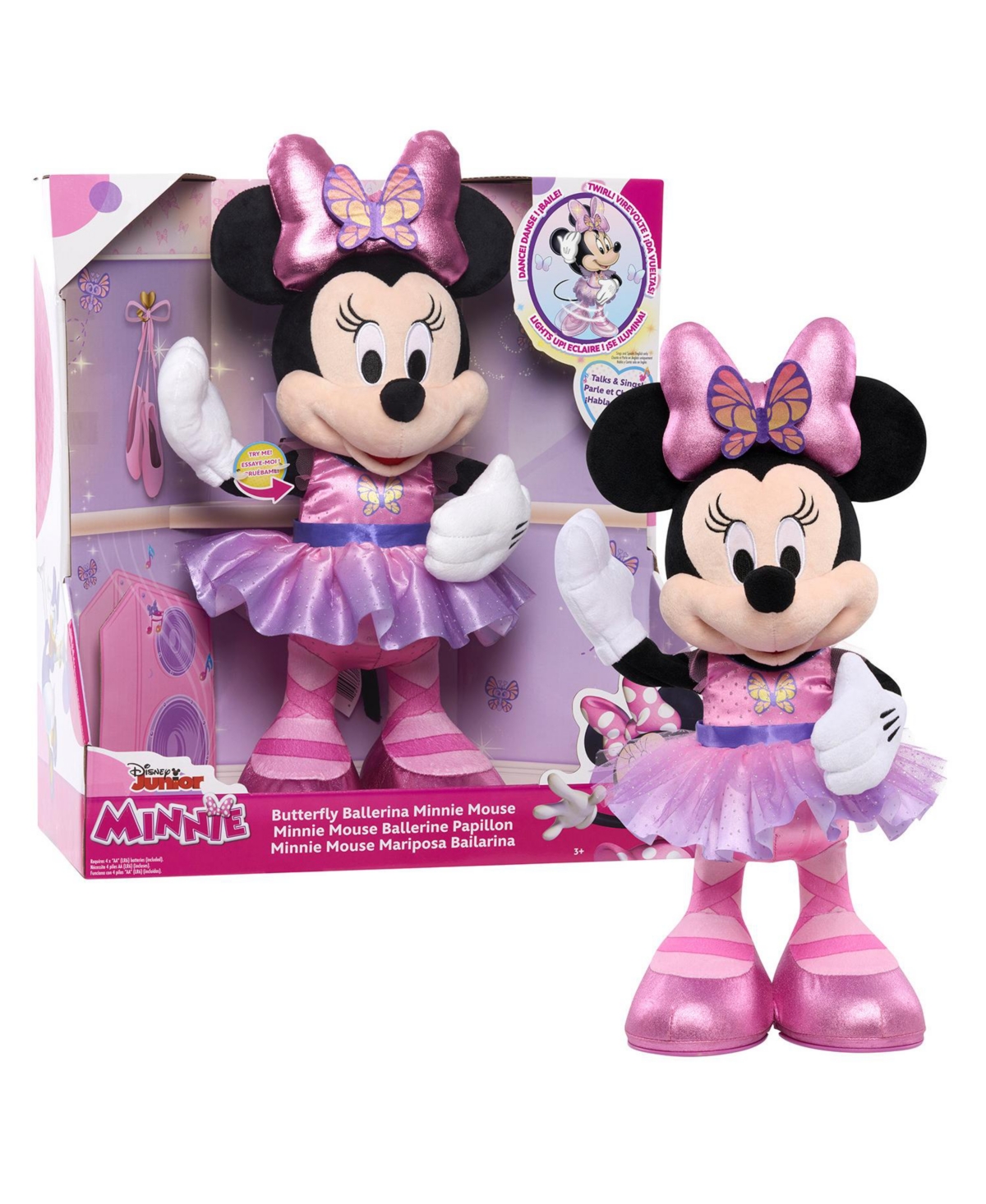 Disney Kids' Junior Minnie Mouse Sing And Dance Butterfly Ballerina Lights And Sounds Plush, Sings "just Like A B In No Color