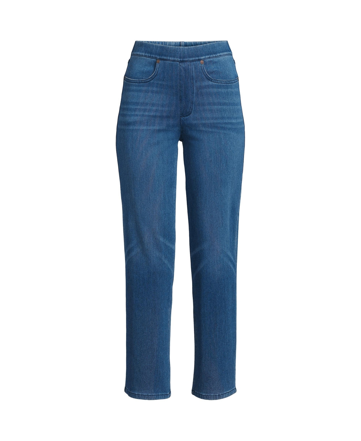 Lands' End Women's Starfish High Rise Pull On Knit Denim Straight Crop ...