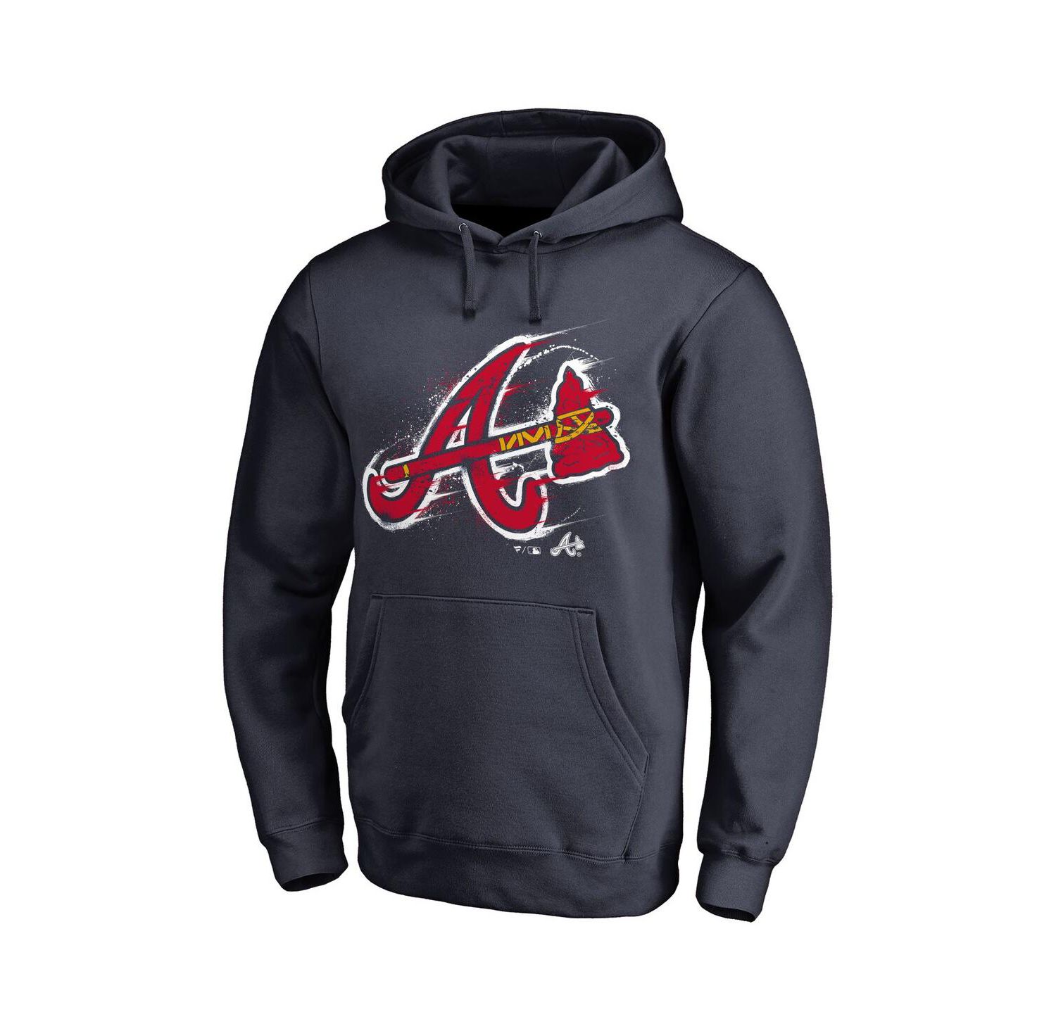 Men's Navy Atlanta Braves Splatter Logo Pullover Hoodie