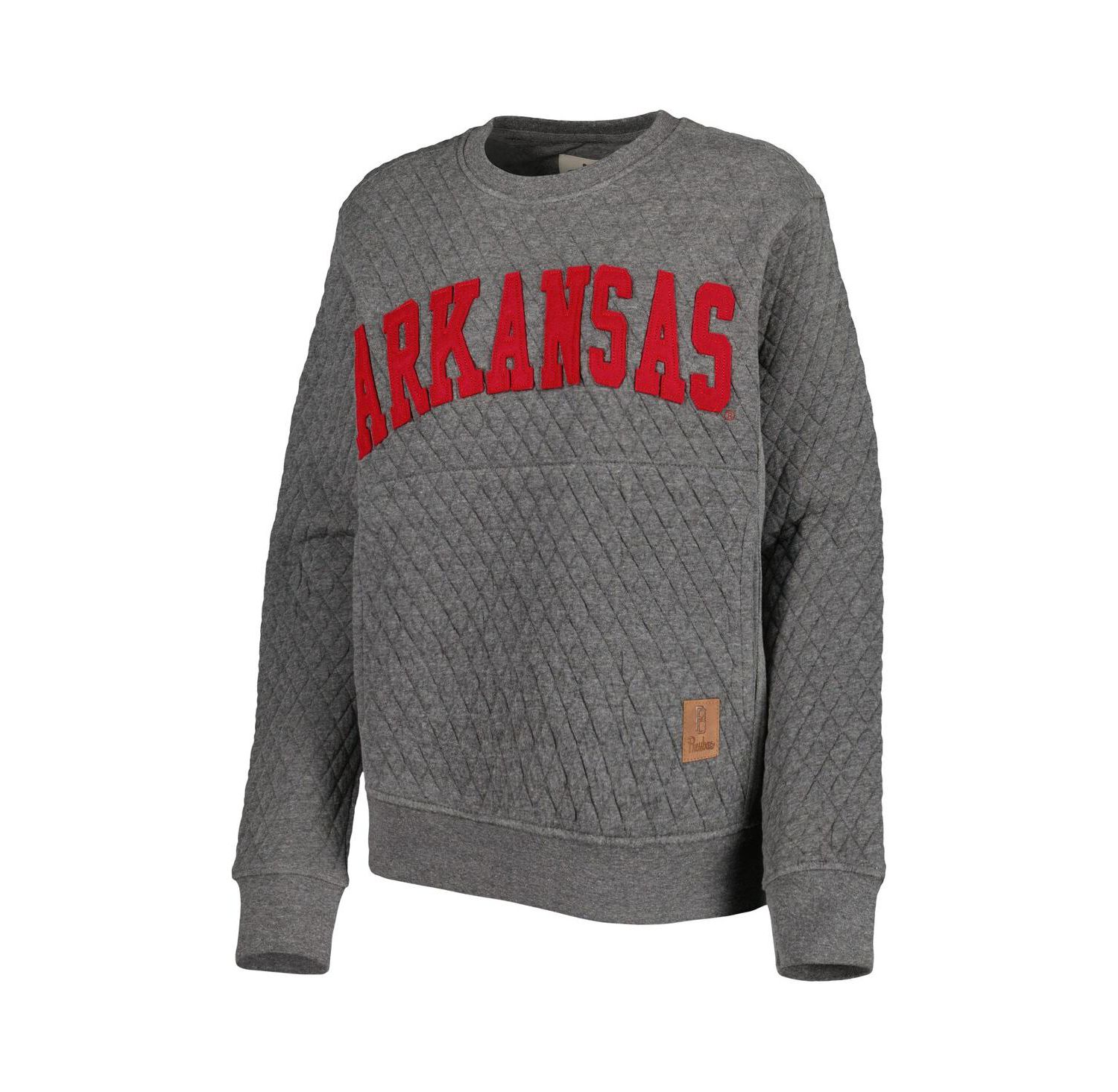 Women's Heather Charcoal Arkansas Razorbacks Moose Quilted Pullover Sweatshirt