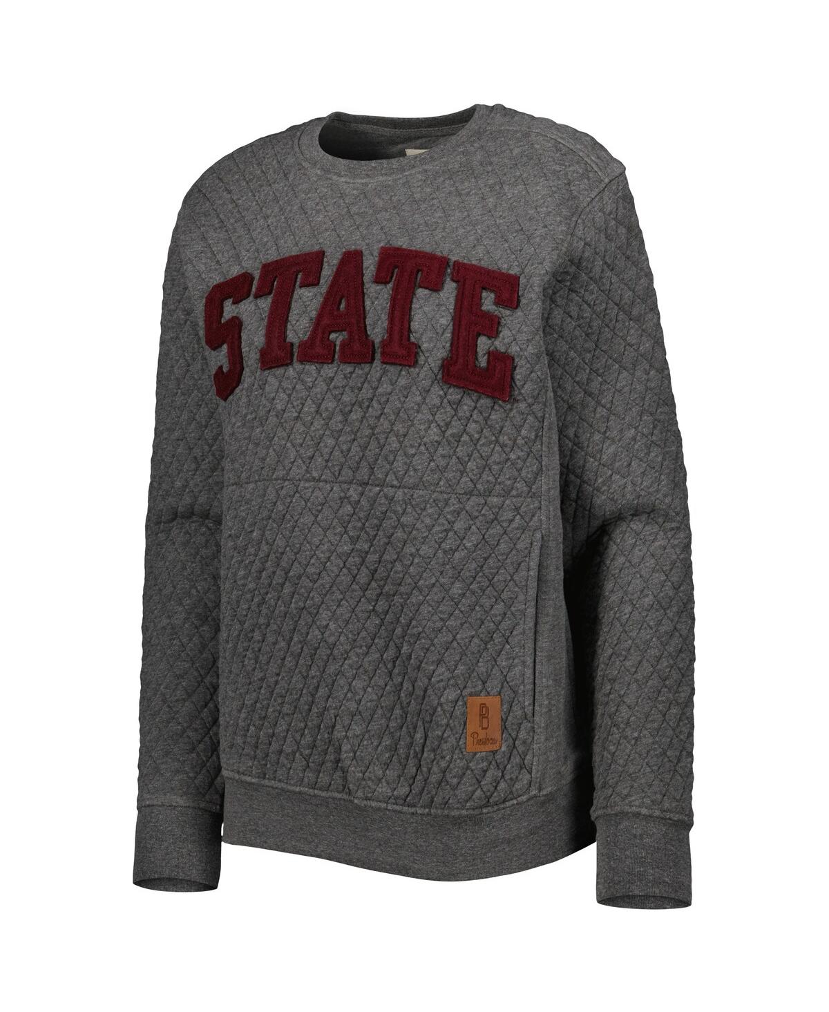 PRESSBOX WOMEN'S PRESSBOX HEATHER CHARCOAL MISSISSIPPI STATE BULLDOGS MOOSE QUILTED PULLOVER SWEATSHIRT 