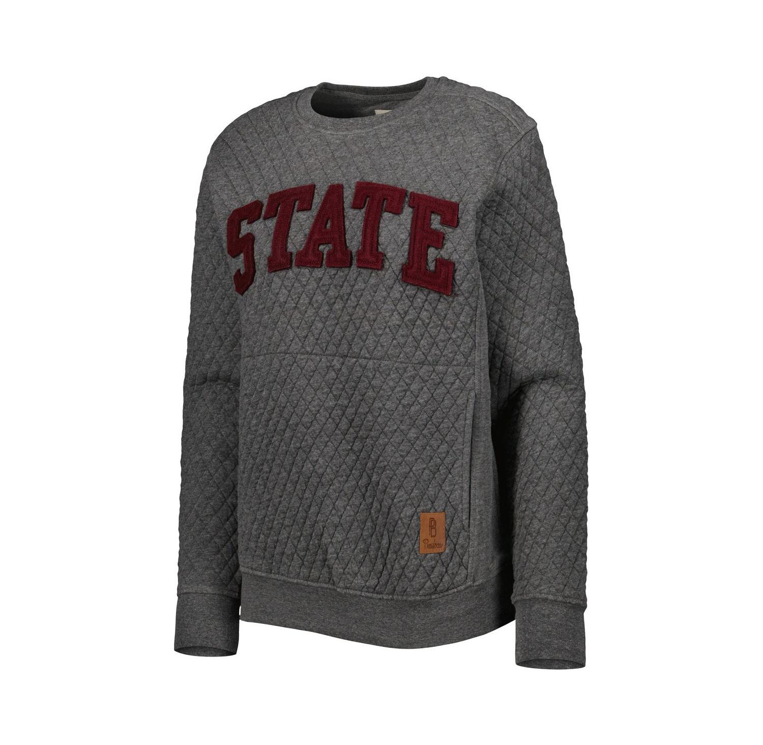 Women's Heather Charcoal Mississippi State Bulldogs Moose Quilted Pullover Sweatshirt