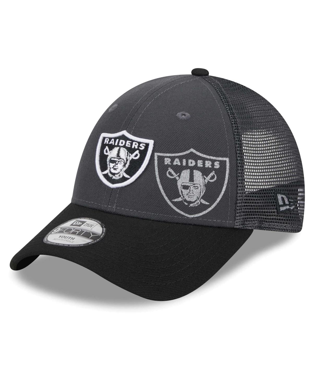 New Era Babies' Little Boys And Girls  Graphite, Black Las Vegas Raiders Reflect 9forty Adjustable Hat In Graphite,black