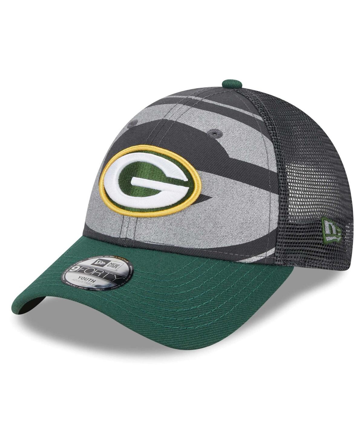 Shop New Era Preschool Boys And Girls  Graphite, Green Green Bay Packers Reflect 9forty Adjustable Hat In Graphite,green