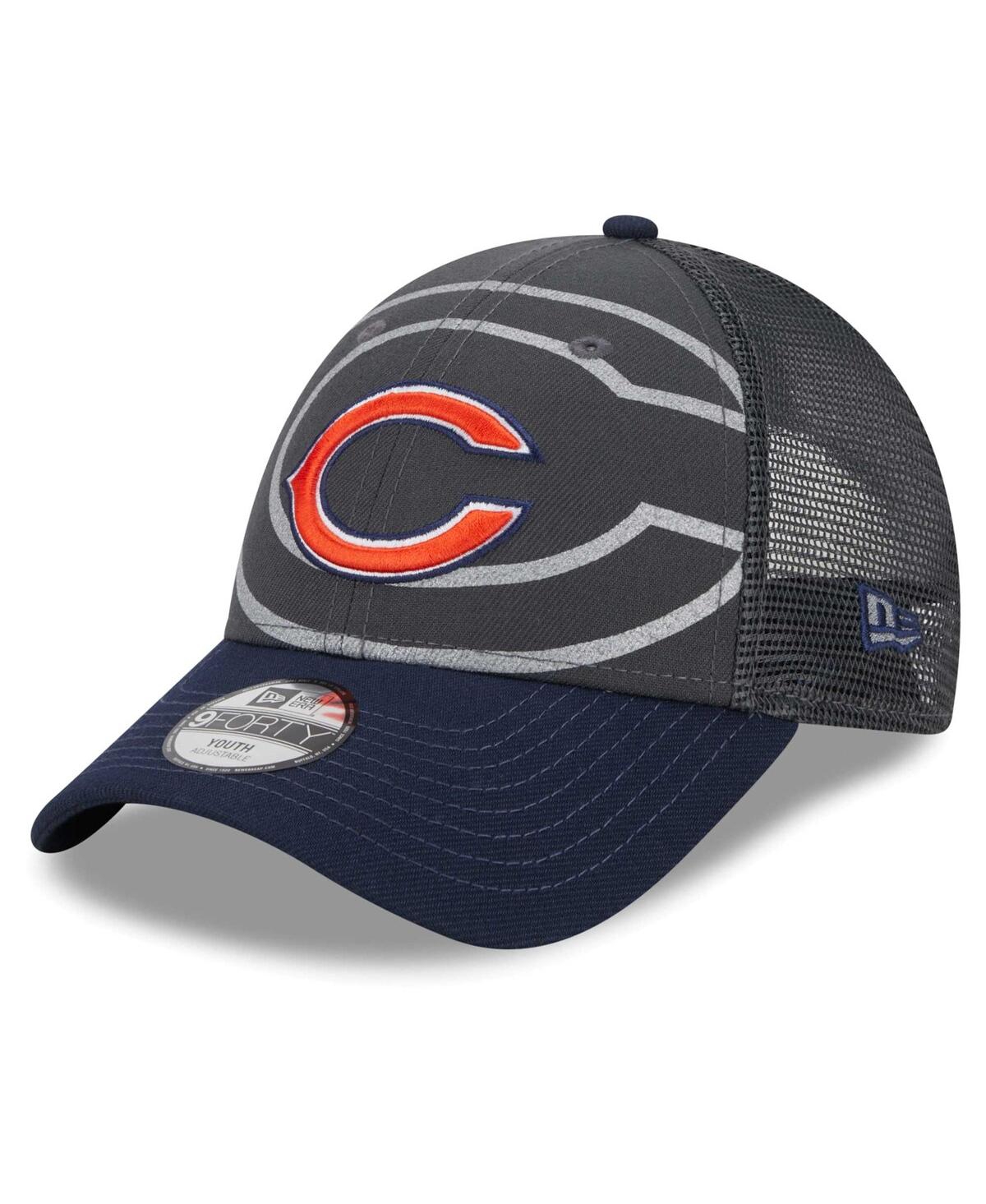 New Era Babies' Little Boys And Girls  Graphite, Navy Chicago Bears Reflect 9forty Adjustable Hat In Graphite,navy