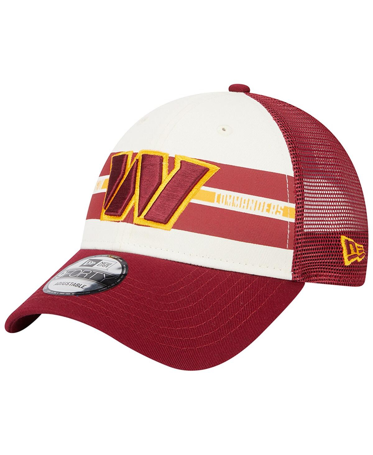 NEW ERA MEN'S NEW ERA CREAM, BURGUNDY WASHINGTON COMMANDERS TEAM STRIPE TRUCKER 9FORTY SNAPBACK HAT 