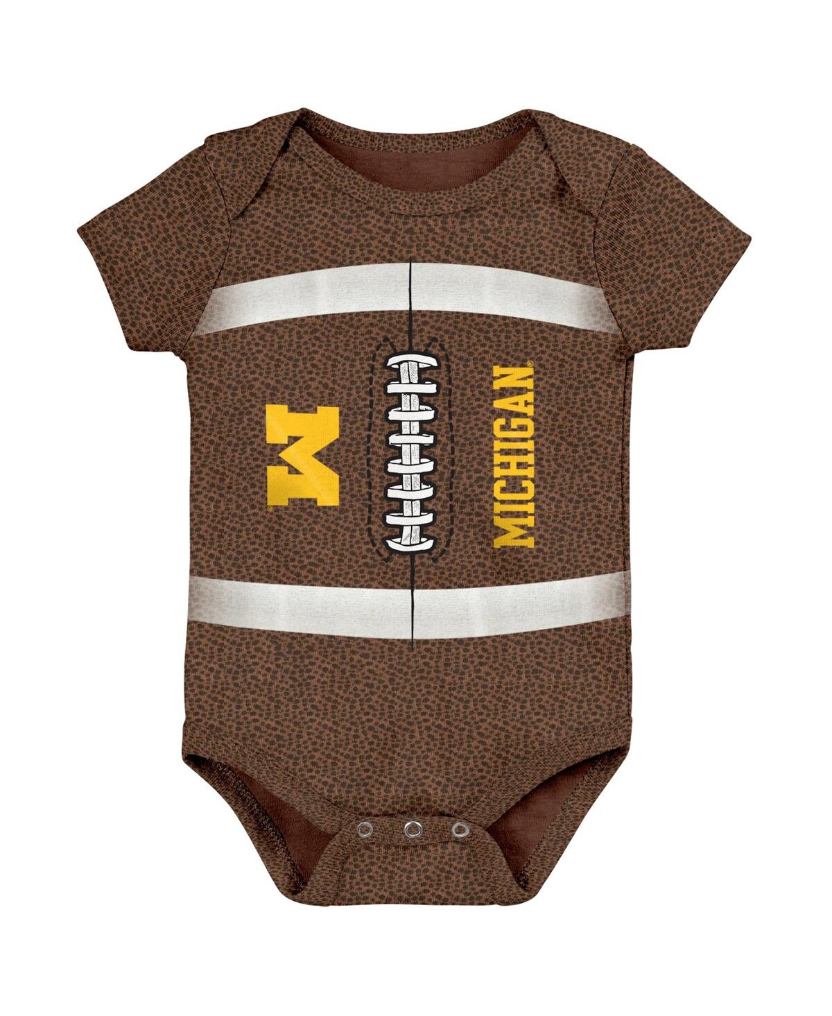 Outerstuff Newborn And Infant Boys And Girls Brown Michigan Wolverines Catch Me Football Bodysuit In Brown