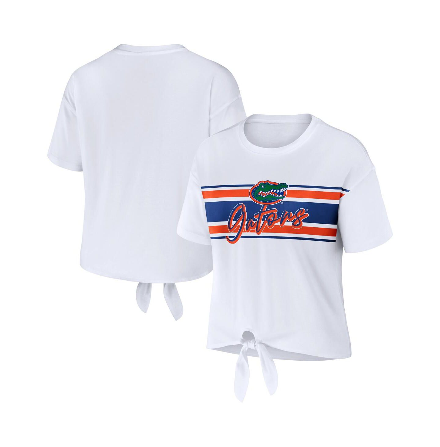 Женская футболка WEAR by Erin Andrews White Florida Gators Striped Front Knot Cropped — фото 2