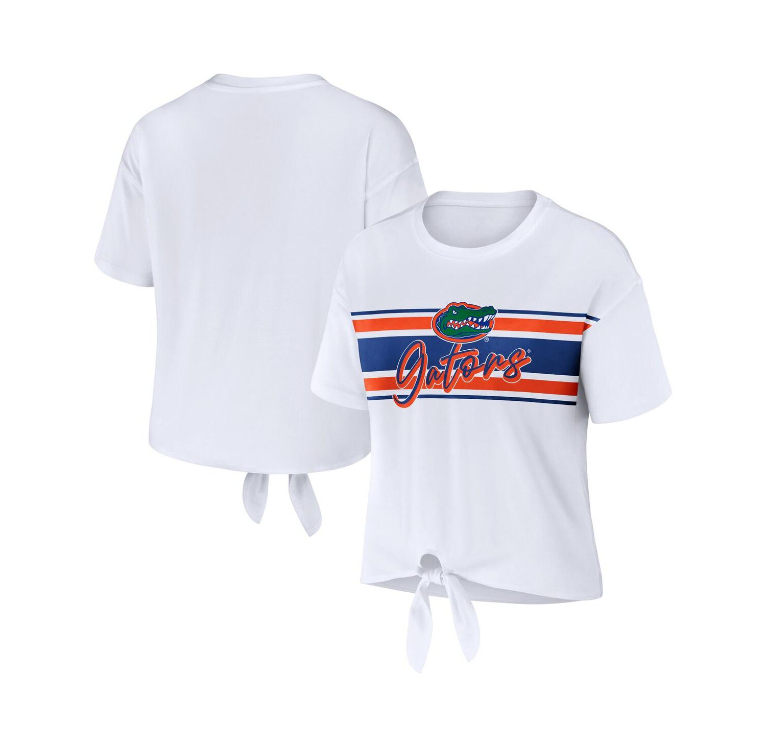 Women's White Florida Gators Striped Front Knot Cropped T-shirt