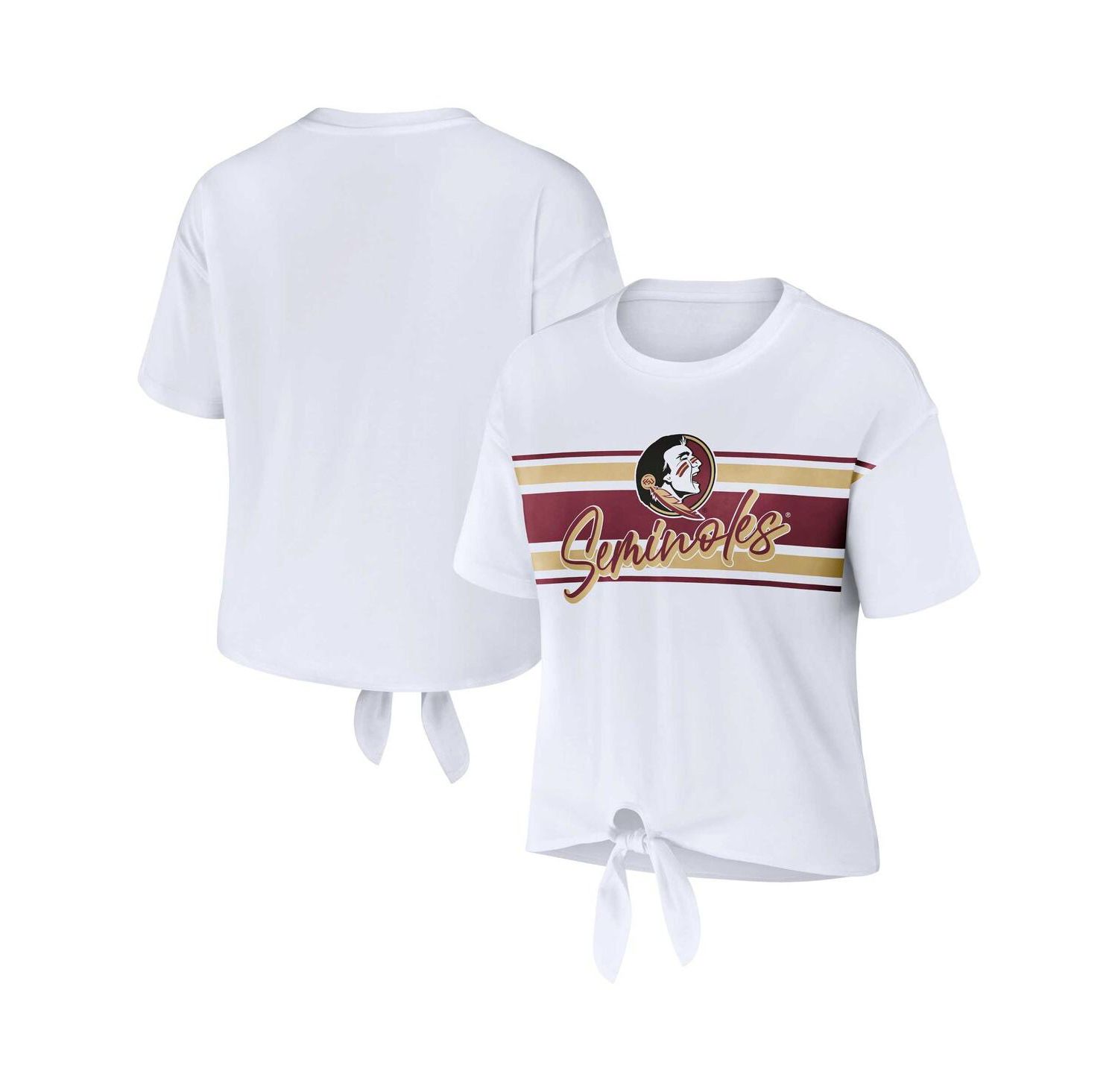 Women's White Florida State Seminoles Striped Front Knot Cropped T-shirt