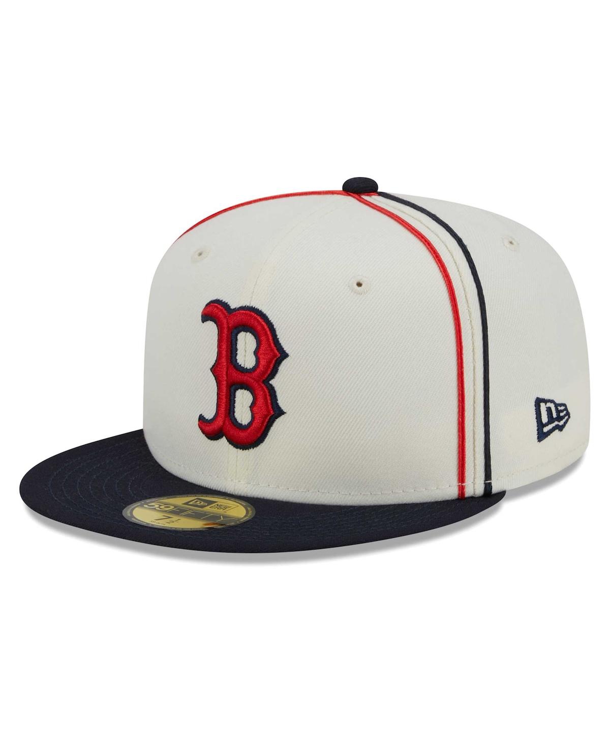 Shop New Era Men's  Cream, Navy Boston Red Sox Chrome Sutash 59fifty Fitted Hat In Cream,navy