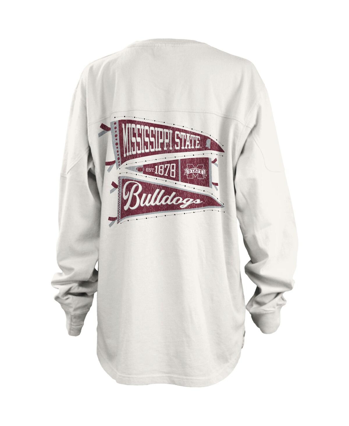 Shop Pressbox Women's  White Mississippi State Bulldogs Pennant Stack Oversized Long Sleeve T-shirt