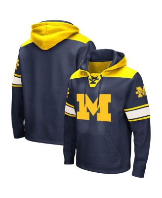 Men's Navy Michigan Wolverines Big and Tall Hockey Lace-Up Pullover Hoodie