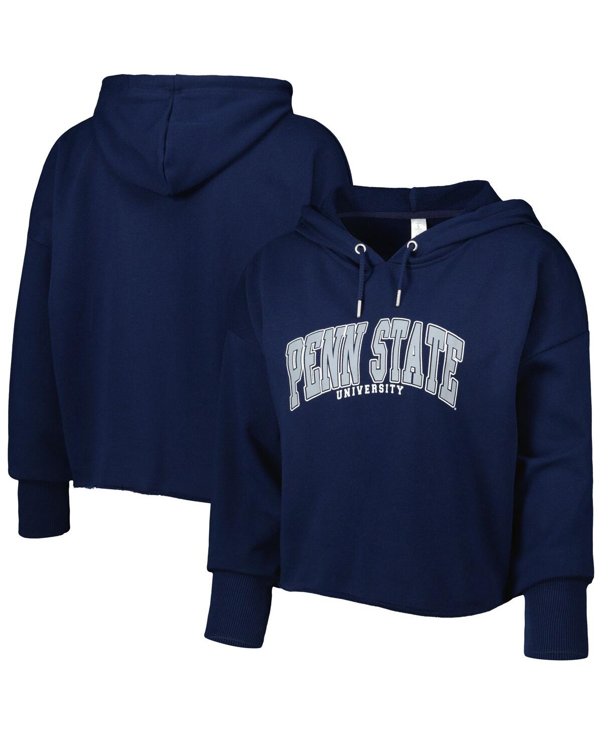 ZOOZATZ WOMEN'S ZOOZATZ NAVY PENN STATE NITTANY LIONS CORE UNIVERSITY CROPPED FRENCH TERRY PULLOVER HOODIE