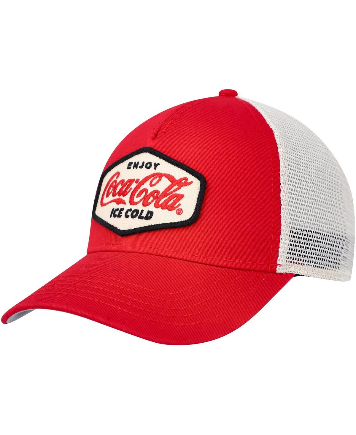 American Needle Men's  Red, Cream Coca-cola Valin Trucker Snapback Hat In Red,cream