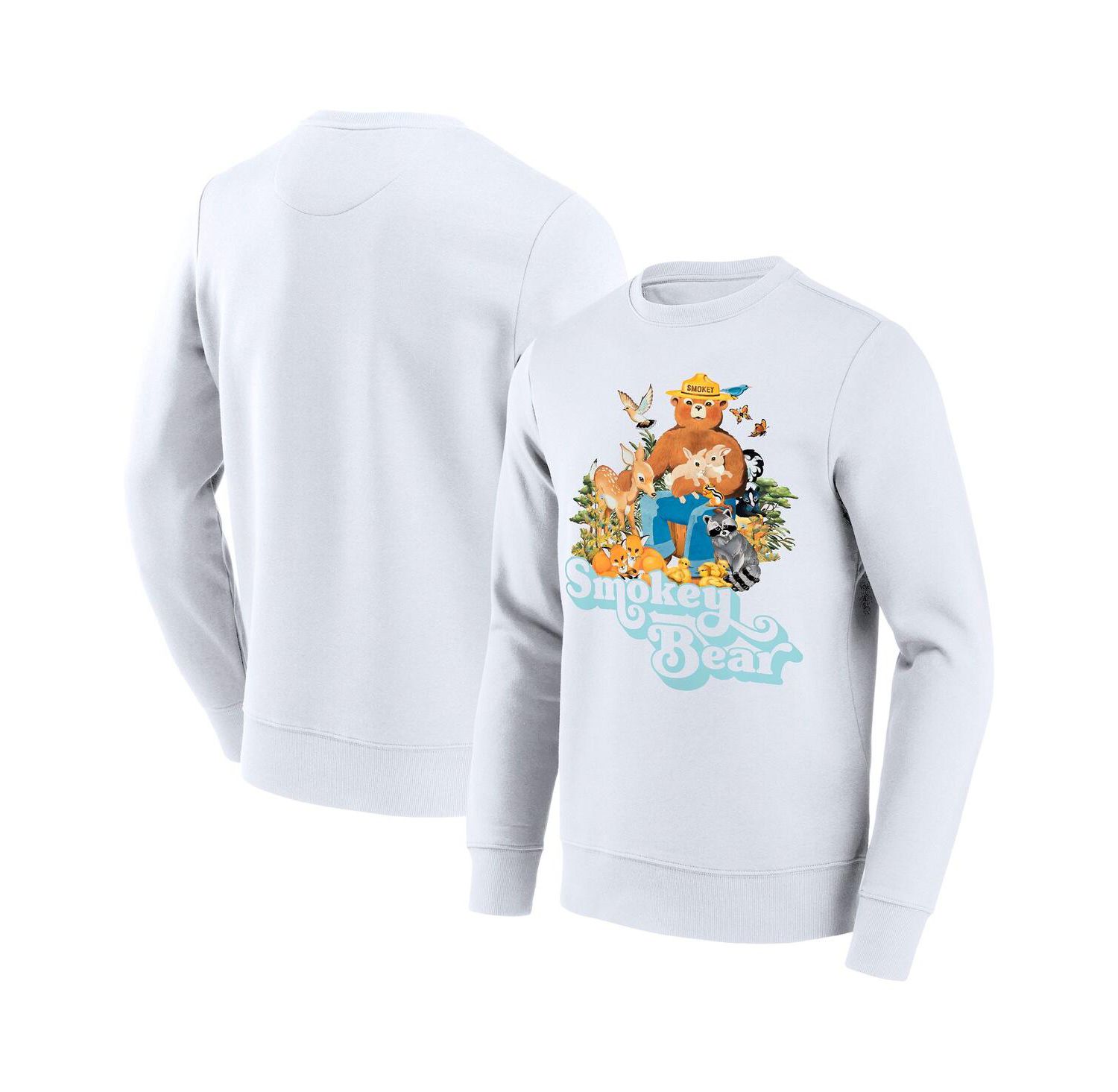 Men's White Smokey the Bear Retro Fade Pullover Sweatshirt