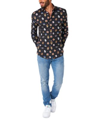 Men's Super Mario Bad Guys Shirt - Nintendo Outfit - Including 1 Button-Up Shirt - Black - Long sleeve