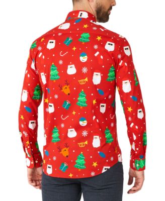 Men's Festivity Red Shirt - Perfect For Christmas - Xmas Parties - Including 1 Button-Up Shirt - Red - Long sleeve