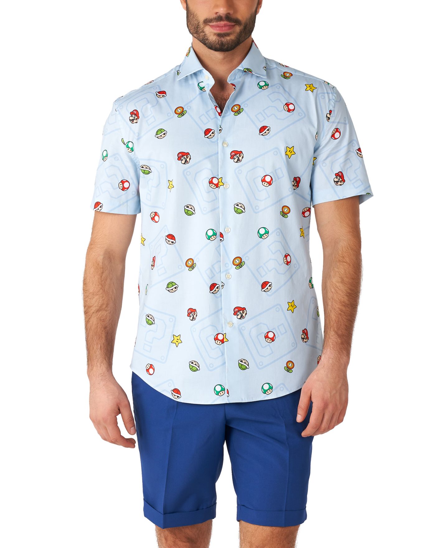 Мужская рубашка OppoSuits Shirt Short Sleeve Super Mario Icons, цвет: Синий — фото 1