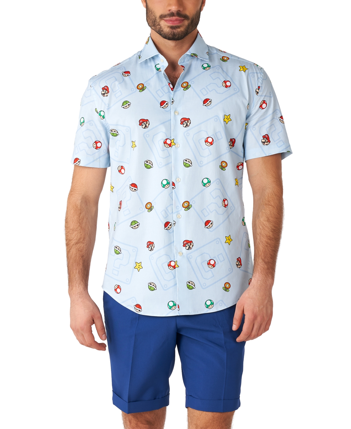 Men's Short-Sleeve Super Mario Icons Graphic Shirt - Blue
