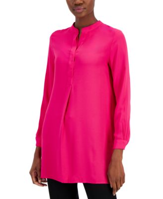 売れ筋商品|||アンクライン カットソー トップス レディース Women's Split-Neck Long-Sleeve Nehru Tunic Distant Mountain Anne Klein Womens Nehru Linen Blend Split Neck Tunic Top
